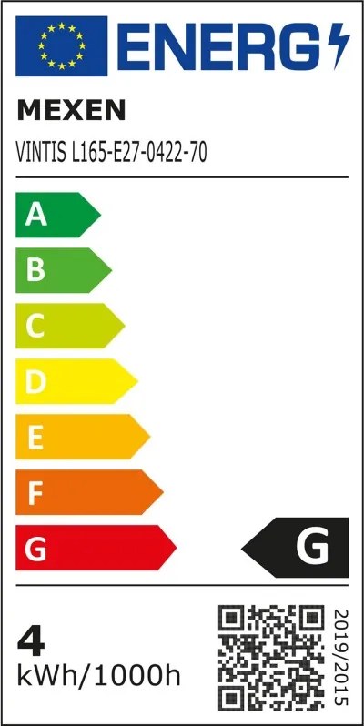 Mexen Vintis, LED filamentová žiarovka E27, G80, 4 W, teplá biela 2200K, dymová, L165-E27-0422-70
