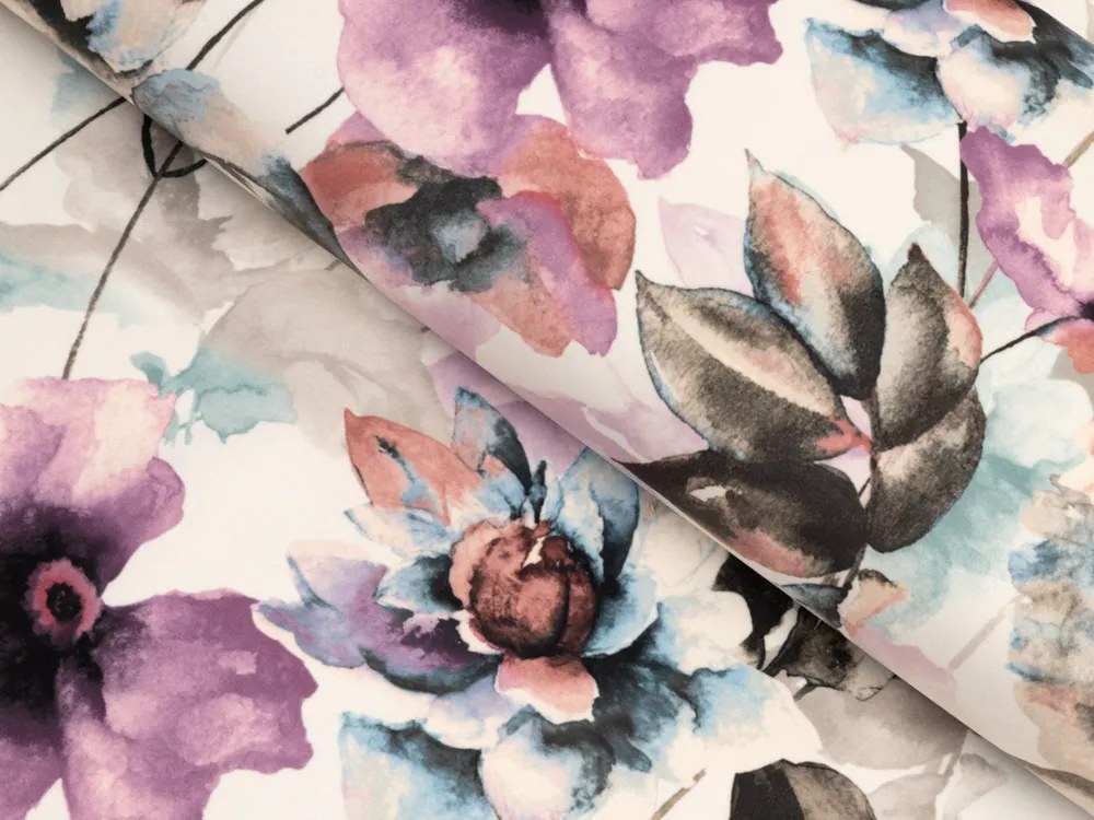 Biante Zamatový oválny obrus Tamara TMR-050 Abstraktné fialové kvety na smotanovom 140x220 cm