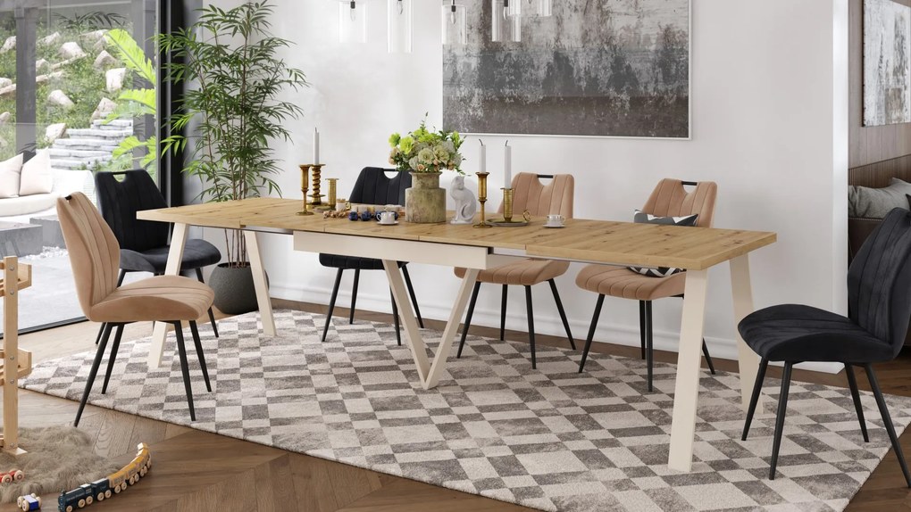 AVERY Dub Artisan/spodok béžový - LOFTOVÝ / PRIEMYSELNÝ STÔL DO OBÝVAČKY/ JEDÁLNE ROZKLADACÍ DO 290 cm!