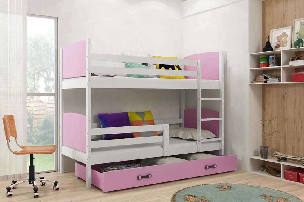 Poschodová posteľ TAMI - 160x80cm - Biela - Ružová