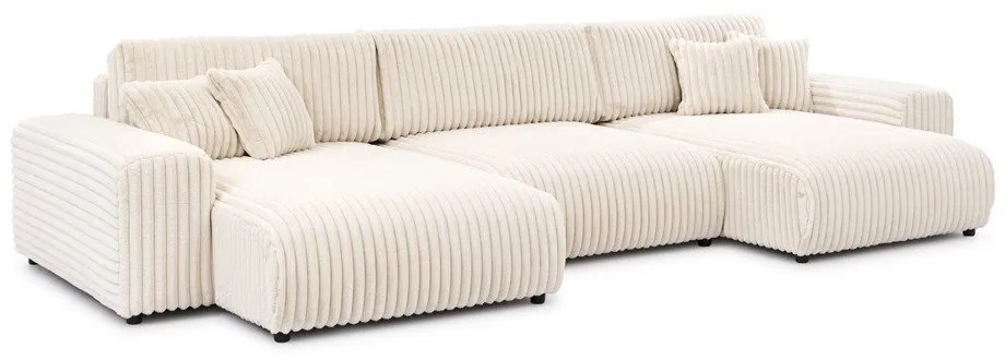 Krémová menčestrová rozkladacia/s úložným priestorom rohová pohovka (do tvaru "U") Sarina – Ropez