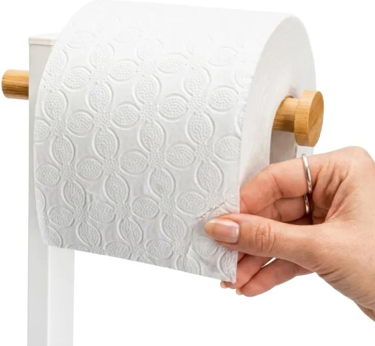 Erga Gasa, držiak na toaletný papier so zásobníkom na postavenie 62cm, biela-prírodná hnedá, ERG-YKA-P.GASA-WHT