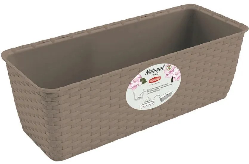 Truhlík samozavlažovací NATURAL plastový 40x16x13cm hnědo šedý