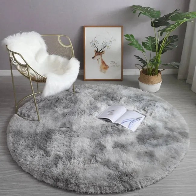 Protišmykový koberec SHAGGY ombré, strieborný kruh