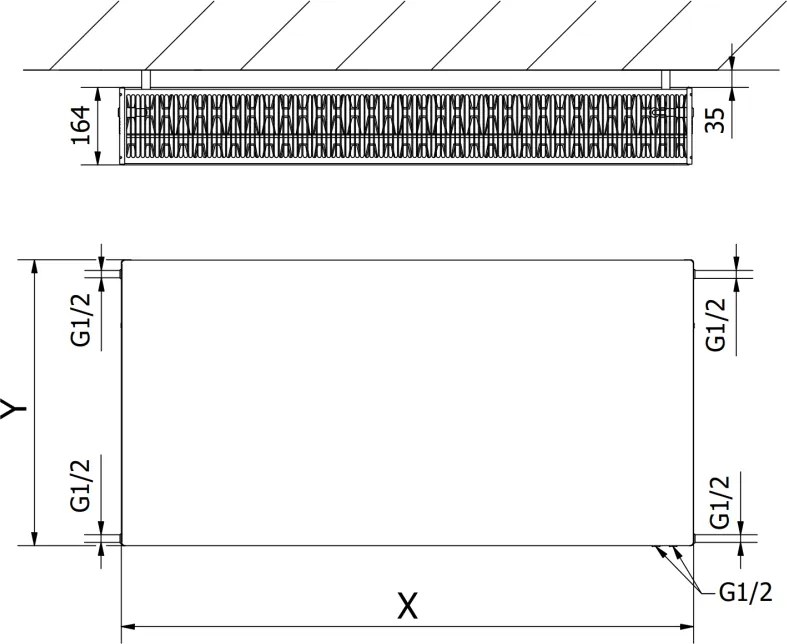 Mexen, Mexen Flat CVF33 panelový radiátor 400 x 400 mm, spodné pripojenie, 633 W, biely - W633F-040-040-00