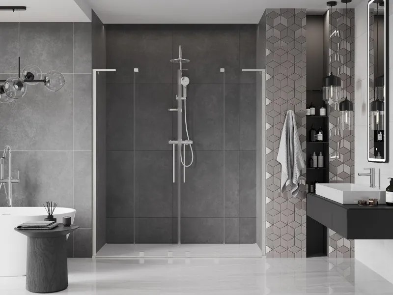 Mexen Velar L Duo, posuvné sprchové dvere do otvoru 170 cm, 8mm číre sklo, brúsená oceľ, 871-170-003-02-97