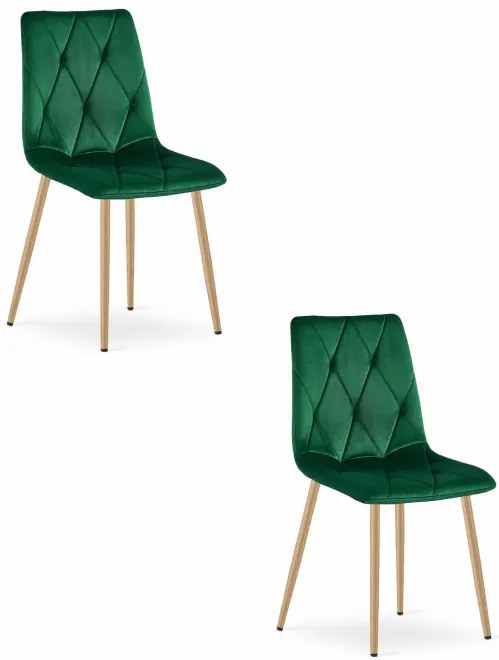 Set dvoch jedálenských stoličiek LIBRA zamatové tmavozelené / drevené nohy (2 ks)