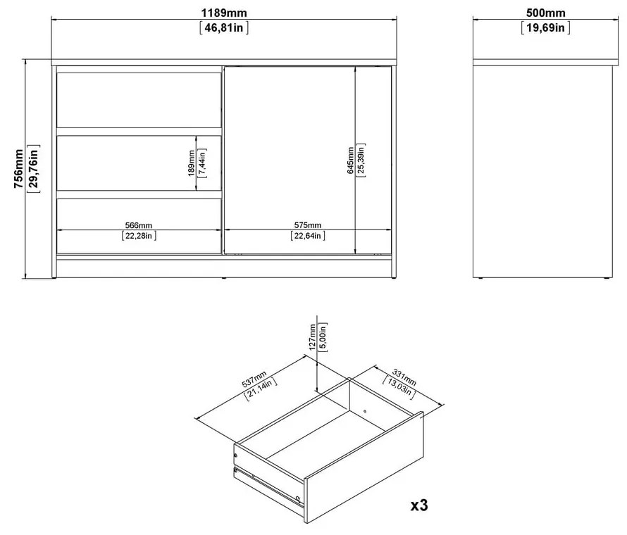 Komoda v dekore duba s posuvnými dverami v prírodnej farbe 119x76x50 cm Naia – Tvilum