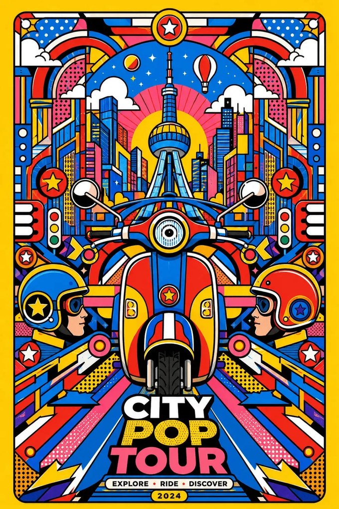 Pop city tour - Metalický obraz 60x40cm