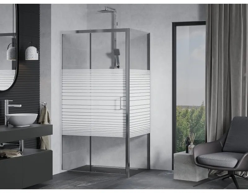 Mexen Apia, sprchový kút s posuvnými dverami 120 (dvere) x 100 (stena) cm, 6mm číre-pásy sklo, chrómový profil, 840-120-100-01-20