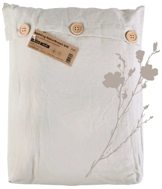 Ľanové obliečky Natur hnedé EMI, Štandardný set jednolôžko obsahuje 1x 140x200 + 1x 70x90