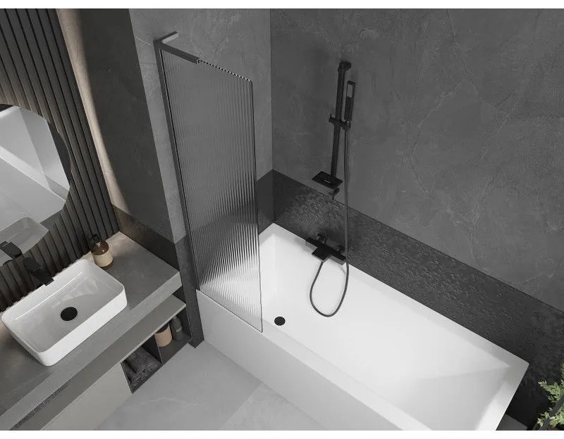 Mexen Next L, 1-krídlová vaňová zástena 50 x 150 cm, 6mm sklo s rebrovým vzorom, grafitový profil, 895-050-000-03-09-66