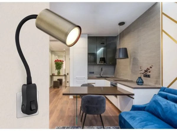 Globo 57911DPM - Nástenné svietidlo do zásuvky ROBBY 1xGU10/25W/230V čierna/mosadz