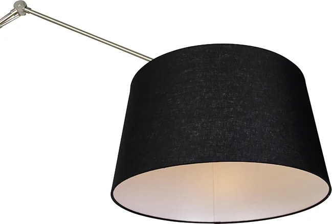Moderná stojaca lampa oceľ s tienidlom čierny ľan 45 cm - Editor