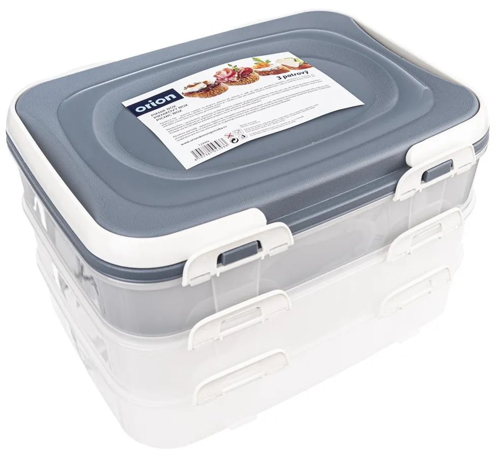 Úložný box na koláče a zákusky, PIKNIK, 3 poschodia, s úchytmi, mix farieb