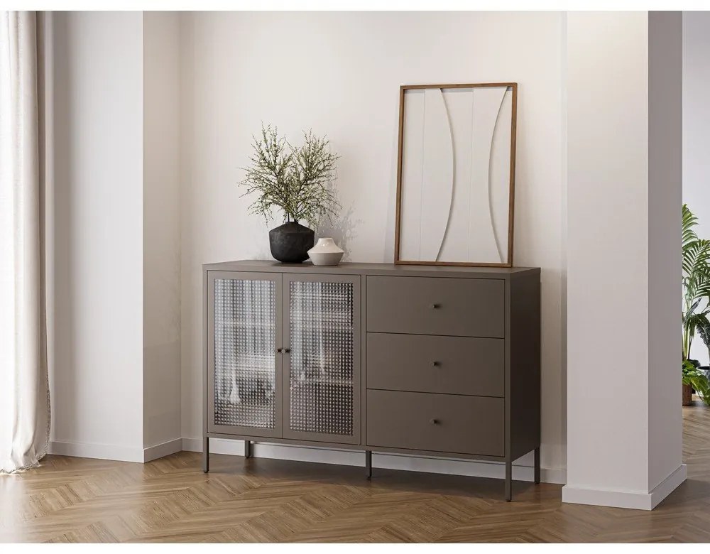 Sivá kovová vitrína 140x90x40 cm Layna – Marckeric