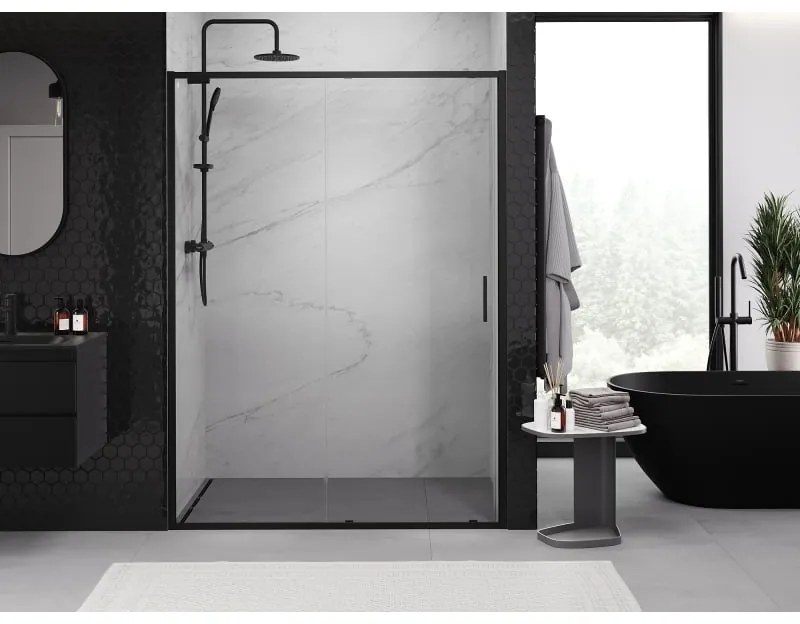 Mexen Exo, posuvné dvere do otvoru 160x200 cm, 6mm číre sklo, čierny profil, 8151-160-000-70-00