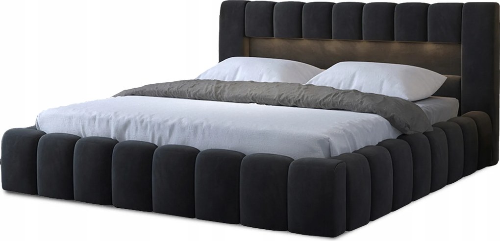 Manželská posteľ 160 cm Luxa (antracit) (s roštom, úl priest. a Led)