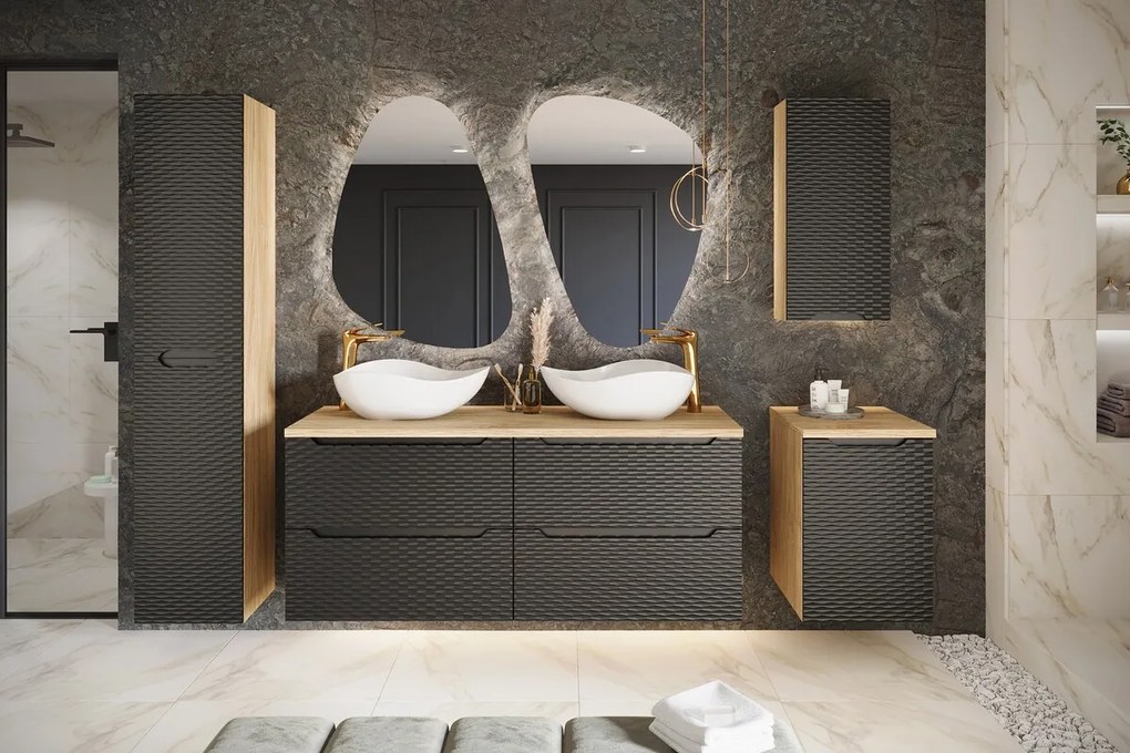 Závesná skrinka pod umývadlo Ocean 70 cm dub olejovaný/čierna