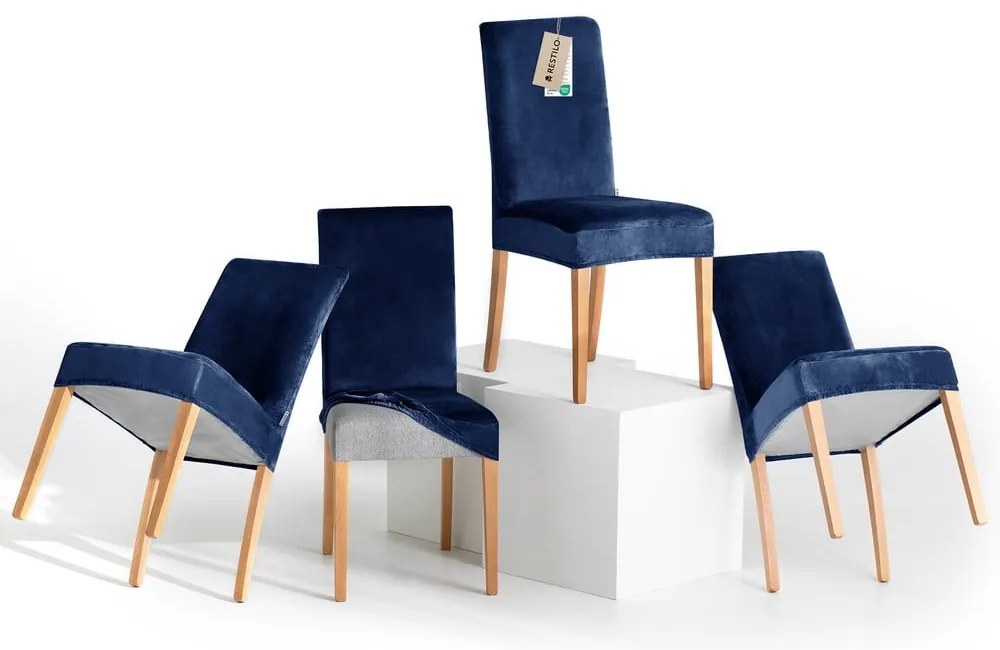 Modré napínacie poťahy v súprave 4 ks na stoličku 48 cm Sento – Restilo