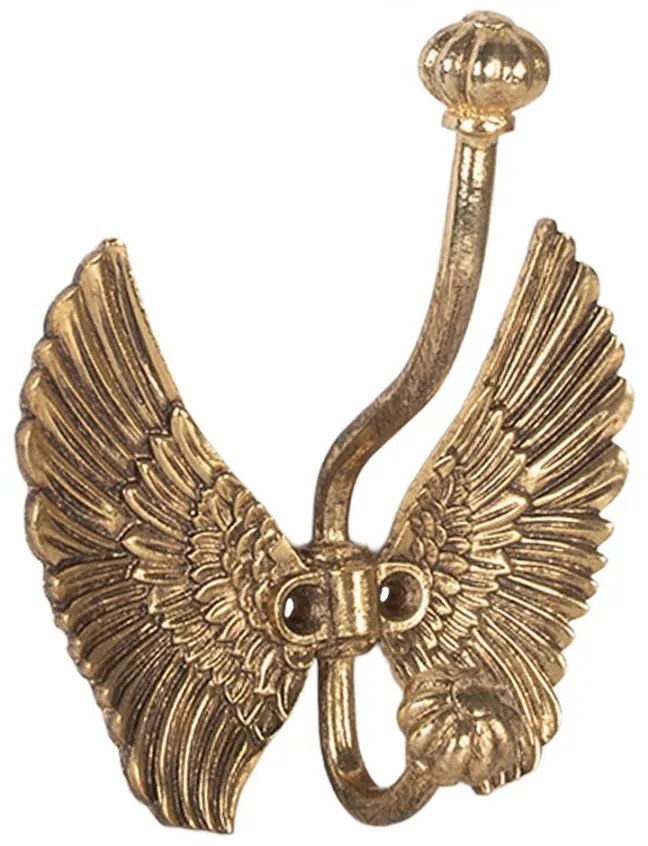 Zlatý antik nástenný kovový háčik anjelské krídla - 12*6*13 cm