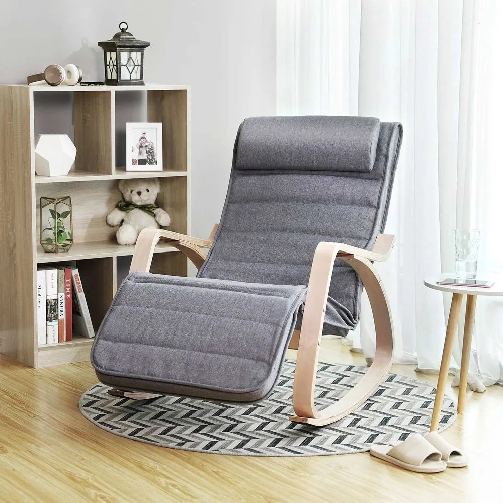 SongmicsHome Hojdacie kreslo, leňoška SWING nosnosť 150kg, 67x115x91cm, sivá