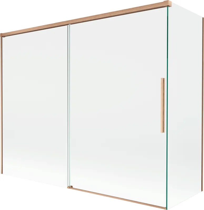 Mexen Rox, 2-krídlová posuvná vaňová zástena 190 + 90 x 150 cm, 8mm číre sklo, medený matný profil, 8C9-190-090-65-00
