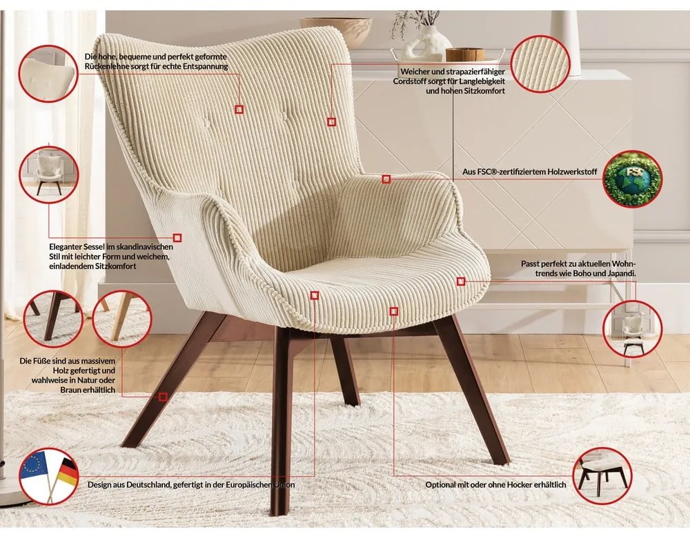 Béžové menčestrové kreslo Niko – Ropez