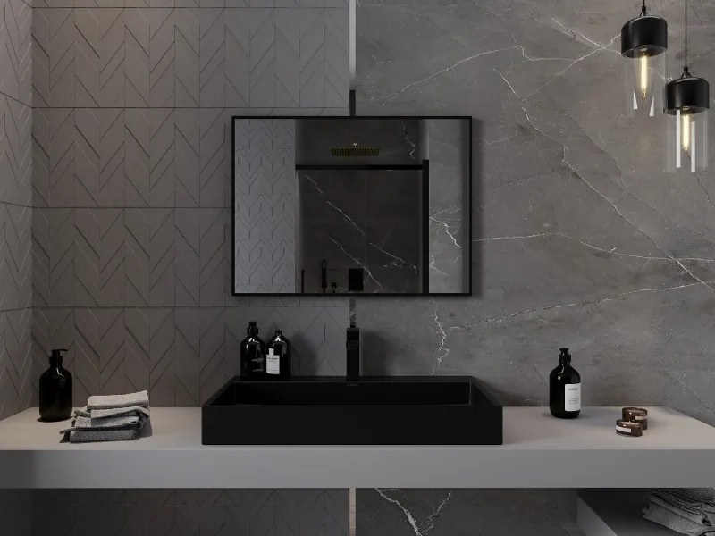 Mexen Loft obdĺžnikové kúpeľňové zrkadlo 80 x 60 cm, čierny rám - 9852-080-060-000-70