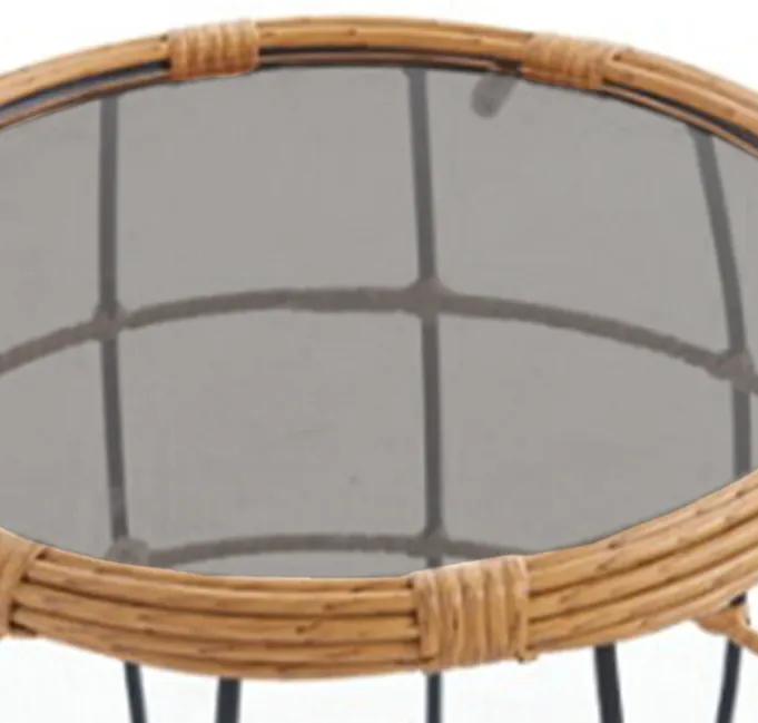 Okrúhly ratanový stolík ALABAMA so sklenenou doskou