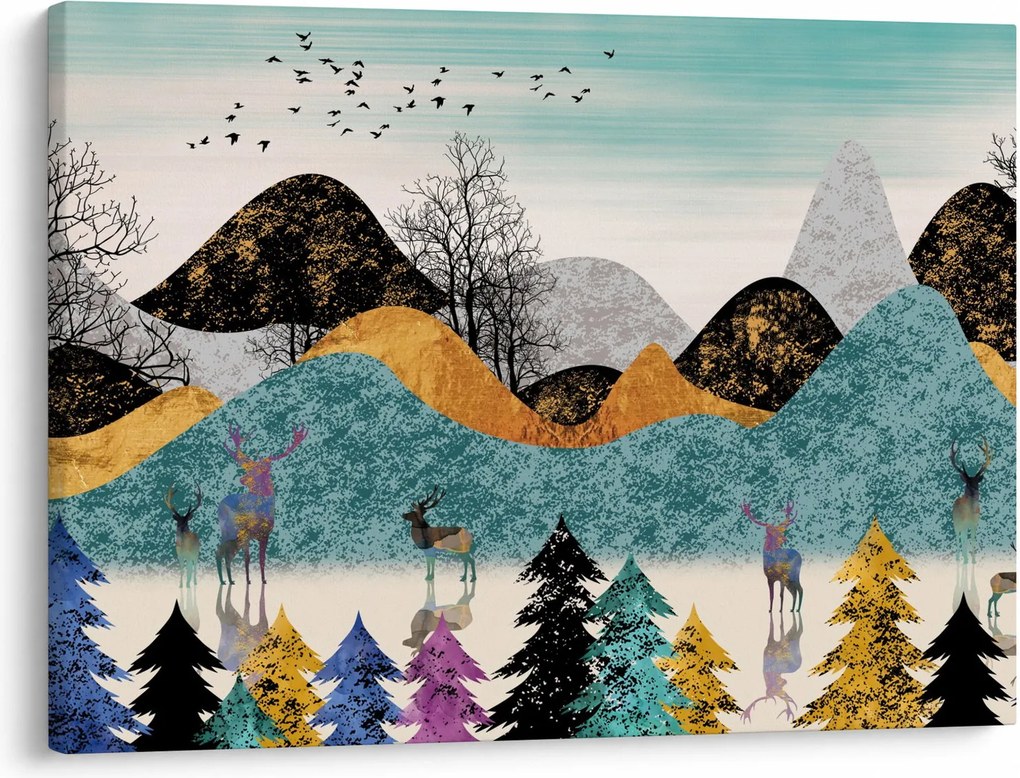 Grafický obraz s jeleňmi (70x50 cm)