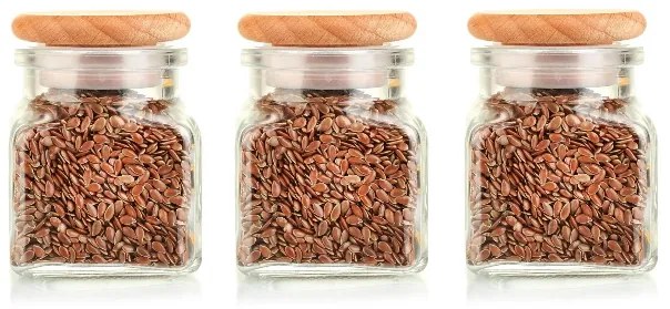 Orion Súprava koreničiek 3 ks, sklenená korenička s dreveným vrchnákom, TRIO