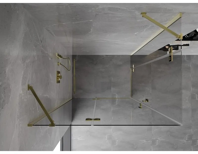 Mexen Mist-H Duo, 2-krídlový výklopný sprchový kút 85 x 75 cm, číre sklo, zlatý lesklý profil, 8A5-085L-075P-50-00