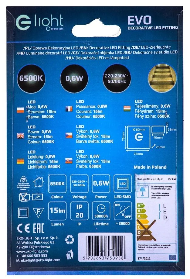 Schodiskové LED svietidlo Evo, 1x LED 0,6w, 6500k, s