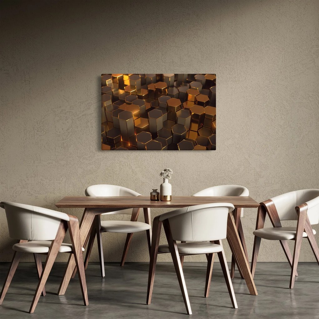 Obraz - Bronzové hexagóny (90x60 cm)