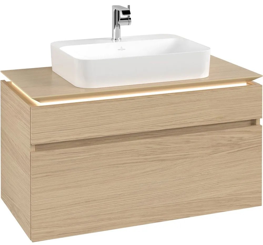 VILLEROY &amp; BOCH Legato závesná skrinka pod umývadlo na dosku (umývadlo v strede), 2 zásuvky, s LED osvetlením, 1000 x 500 x 550 mm, Nordic Oak, B756L0VJ