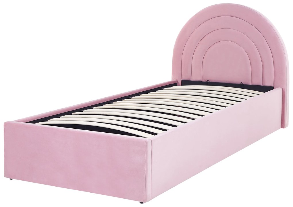 Zamatová posteľ s úložným priestorom 90 x 200 cm ružová ANET Beliani