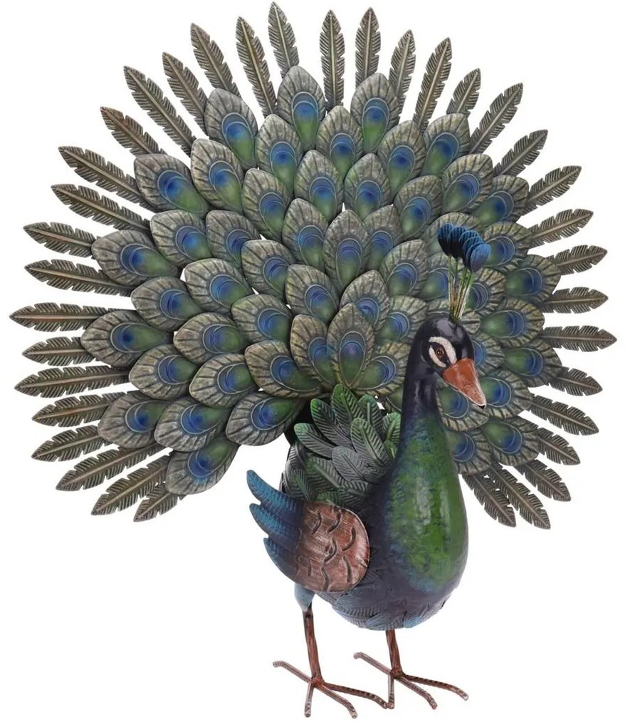 Záhradná kovová figúrka Peacock, 63x65 cm, viacfarebná