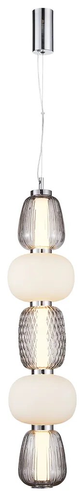 Závesné svietidlo Caro, 5x biele/grafitové sklenené tienidlo, ch