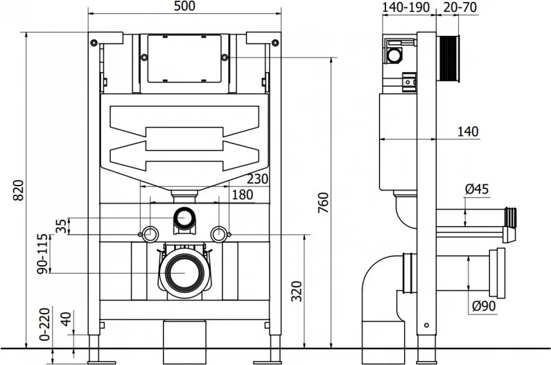 Mexen Fenix Air XS-F, znížený podomietkový modul s pneumatickým splachovaním spredu pre závesné WC h82 w50 cm, 6A800