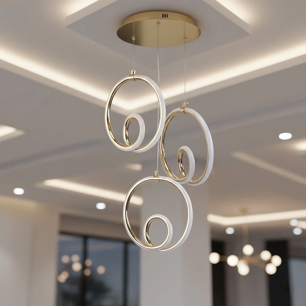 Toolight Toolight, LED závesné svietidlo 32W, 3000K, 2500lm, LHJ095-3CP, biela-zlatá lesklá, OSW-50068