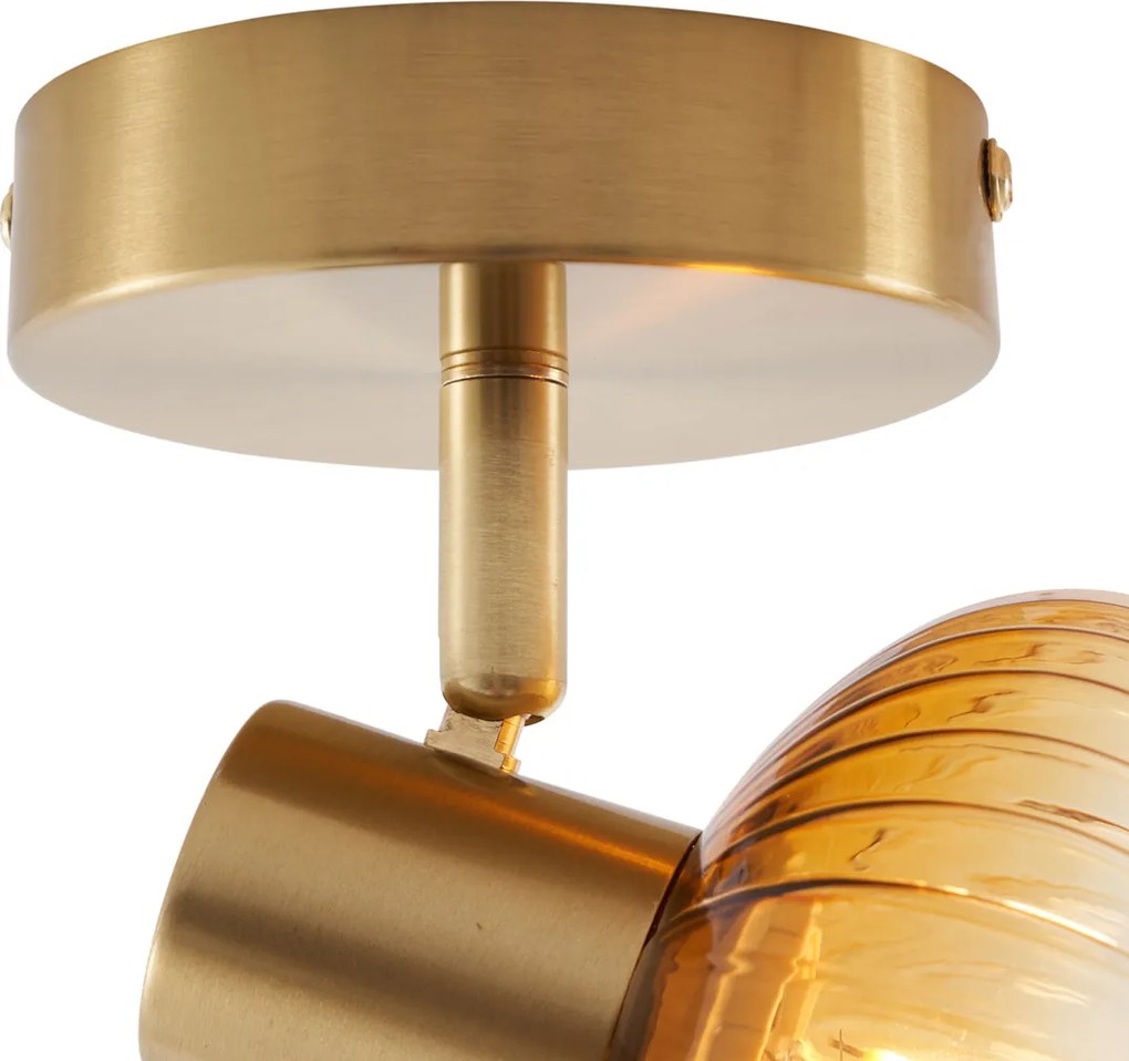 Moderné stropné bodové svetlo zlaté s okrúhlym jantárovým sklom - Teddy