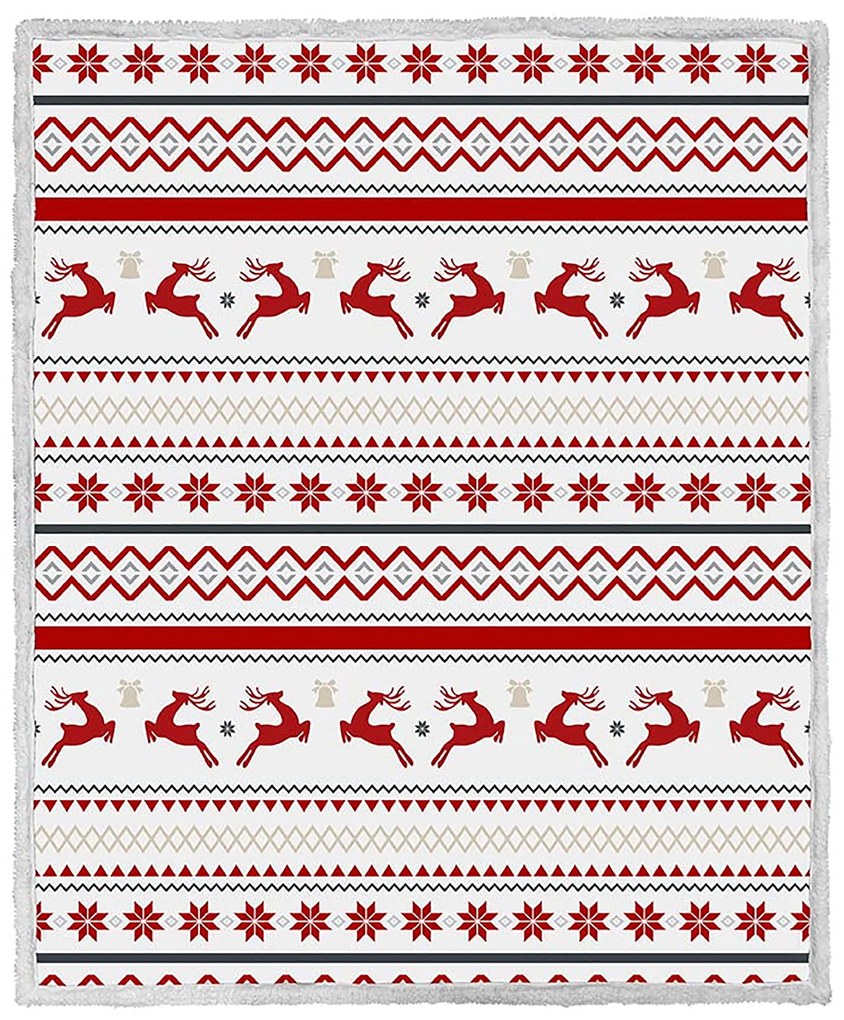 Vianočná biela baránková deka z mikroplyšu RETRO CHRISTMAS Rozmer: 160 x 200 cm