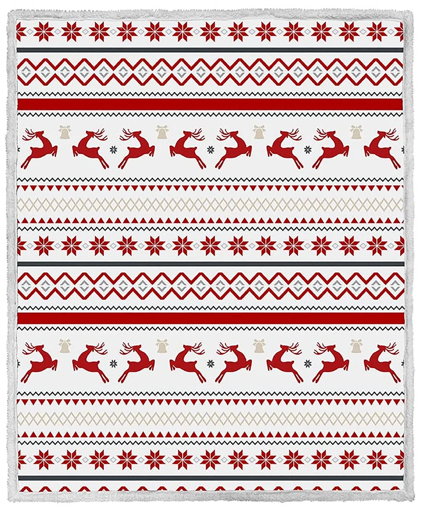 Vianočná biela baránková deka z mikroplyšu RETRO CHRISTMAS Rozmer: 160 x 200 cm