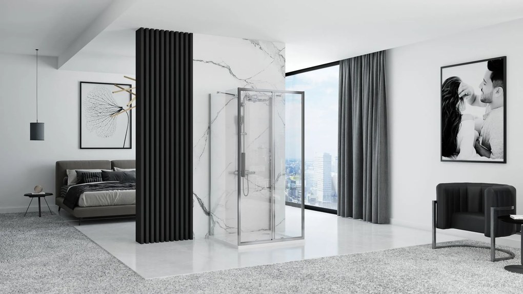 Rea Rapid Slide Wall, 3-stenný sprchovací kút s posuvnými dverami 100 (dvere) x 90 (stena) x 195 cm, 6mm číre sklo, chrómový profil, KPL-09101