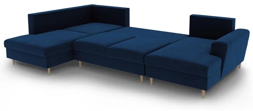 Modrá zamatová rozkladacia/s úložným priestorom rohová pohovka (ľavý roh/do "U") Kyoto – Cosmopolitan Design