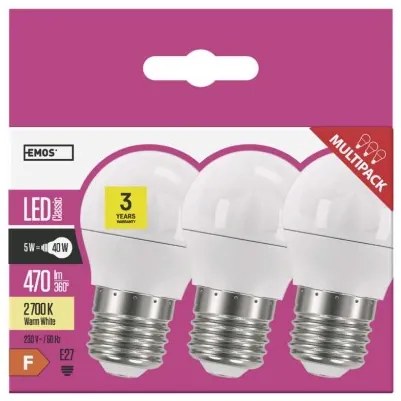 EMOS LED CLS MINI GL 6W (40W) 470lm E27 WW 3PC