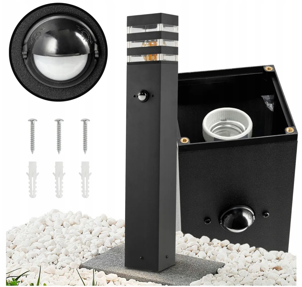 BERGE Záhradná lampa Malibu - ME0021 - E27 - 60 cm - čierna - pohybové čidlo