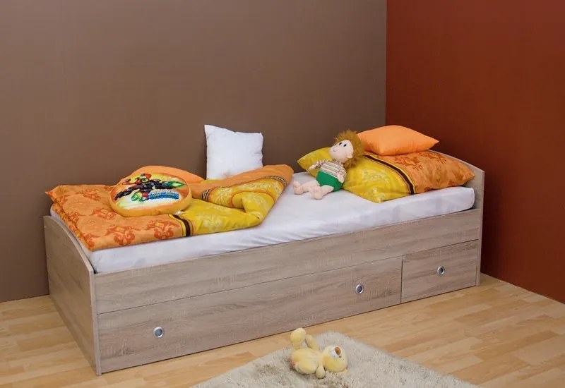 Posteľ s úložným priestorom Patrik 90x200 cm, dub sonoma