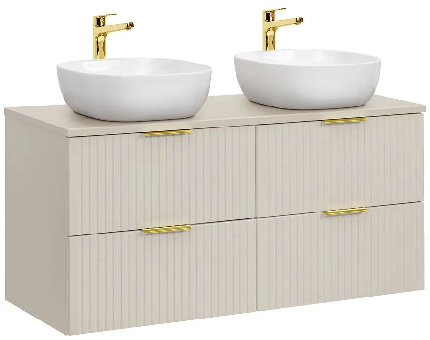 Závěsná skříňka pod umyvadlo Adele Cashmere s deskou a umyvadly 120 cm kašmírová